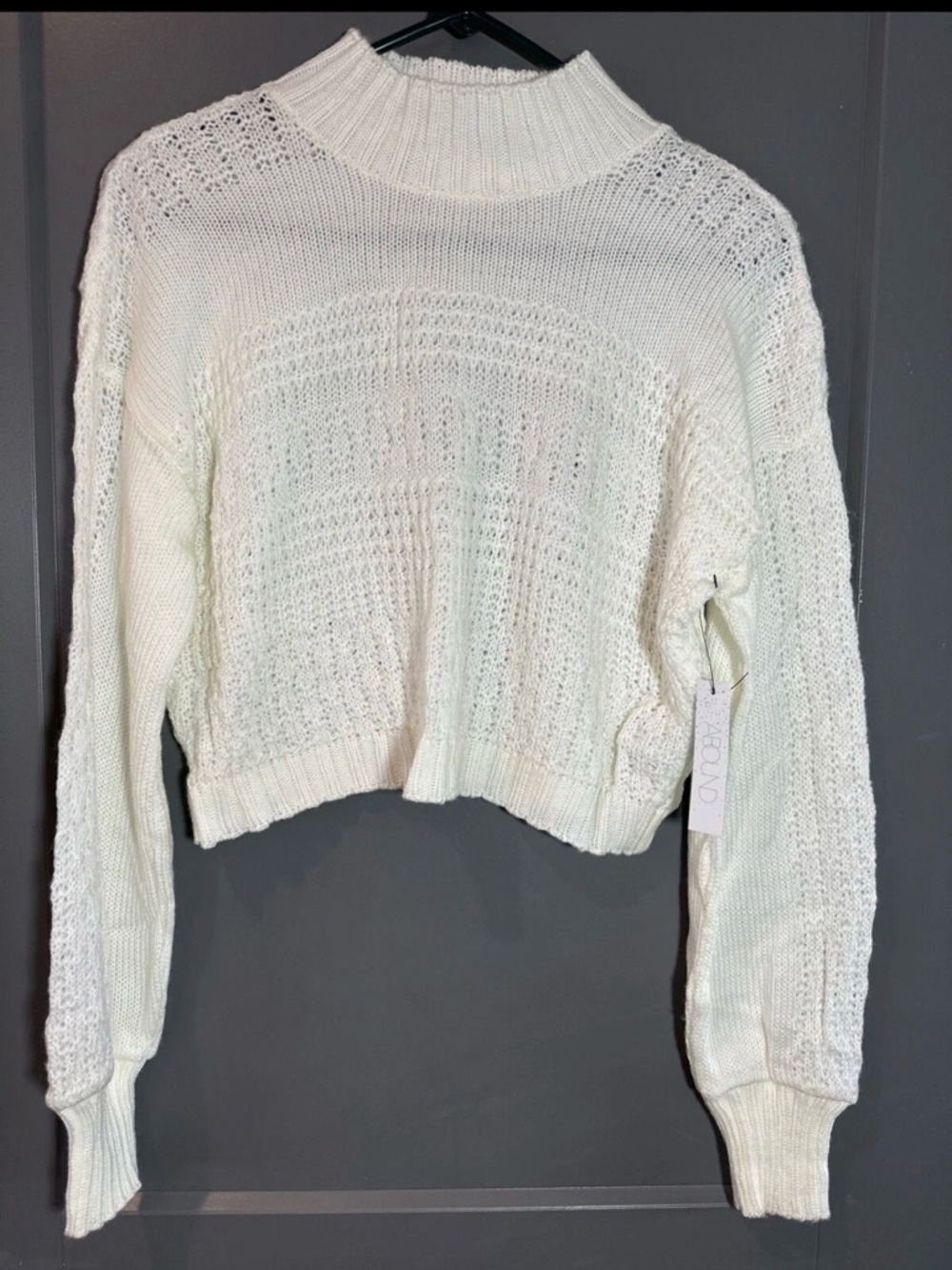 Abound ivory white cropped sweater open knit mock neck size Small